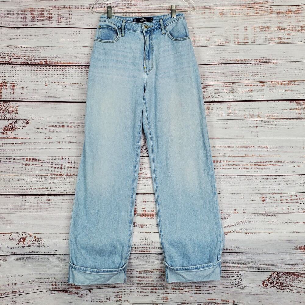 Hollister Ultra High Rise Dad Jean Vintage Stretch Light Wash Cuffed Hem Denim 5
